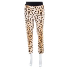 Roberto Cavalli Beige Leopard Print Cotton Tapered Ankle Grazer Trousers M