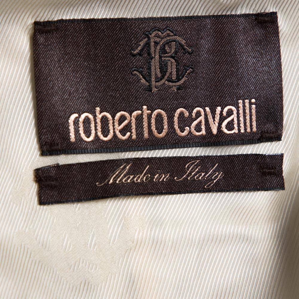 Roberto Cavalli Beige Leopard Printed Cotton Blend Belted Trench Coat M 2