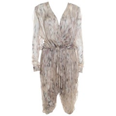 Roberto Cavalli Beige Printed Gathered Waist Detail Cropped Harem Jumpsuit M