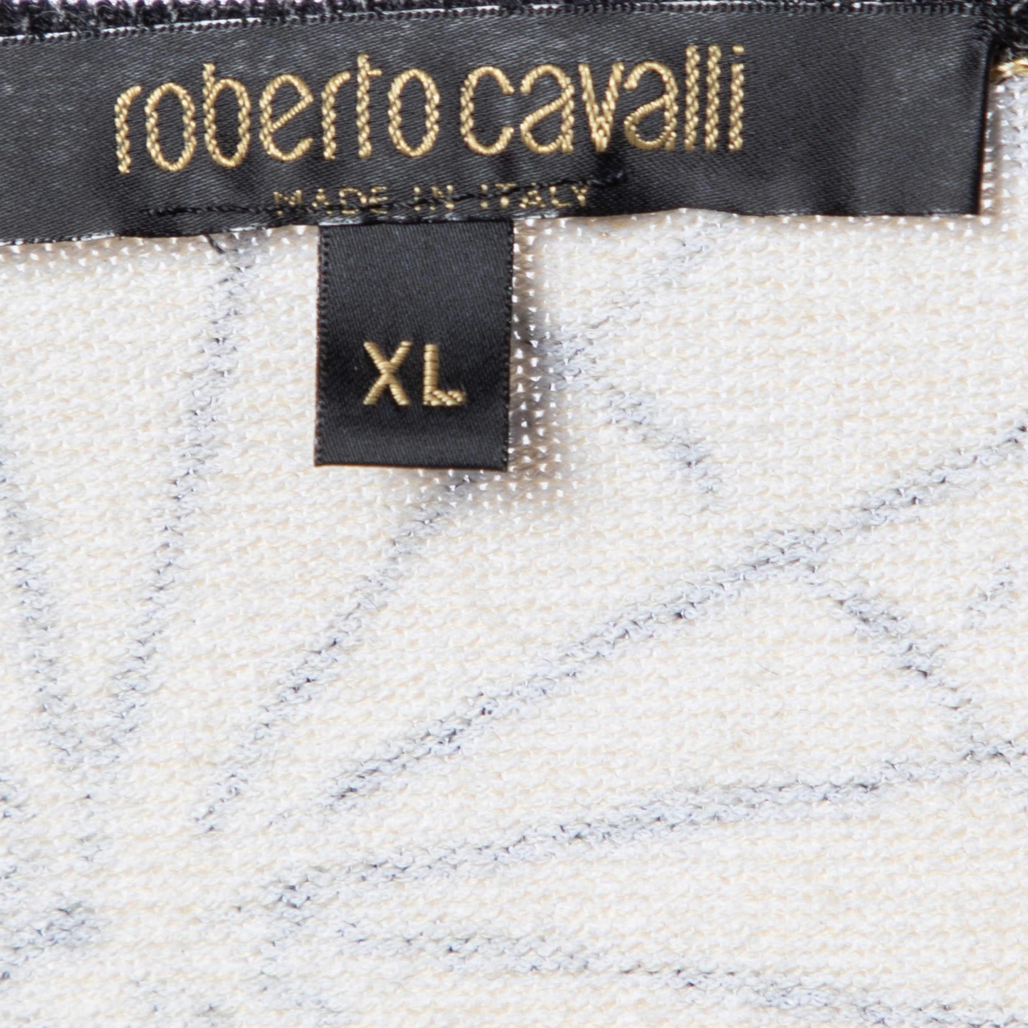 Roberto Cavalli Beige Printed Knit Leather trim Top & Silk Satin Pants XL/M For Sale 1
