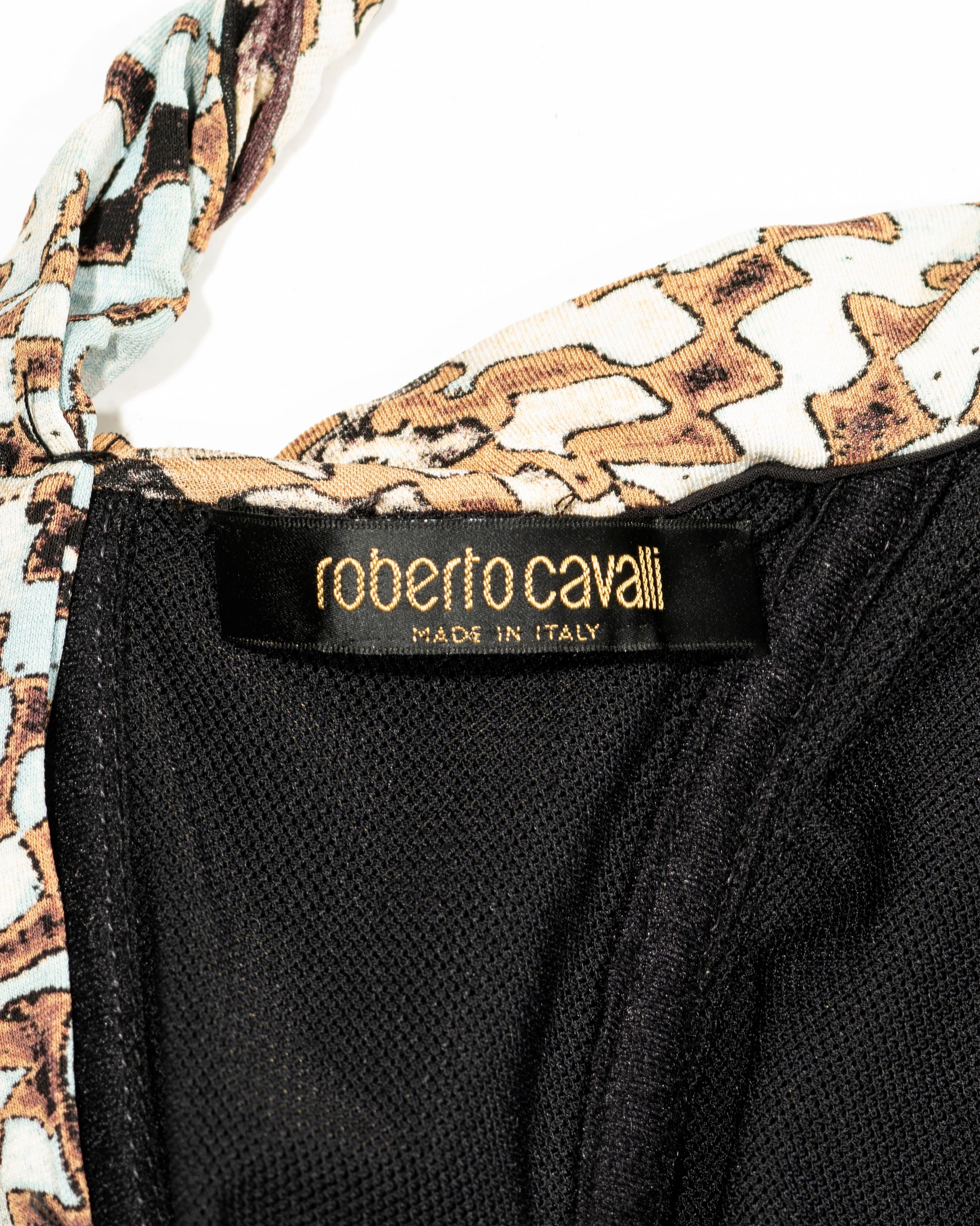 Roberto Cavalli mini vestido encorsetado de punto de seda beige estampado, fw 2003 en venta 8