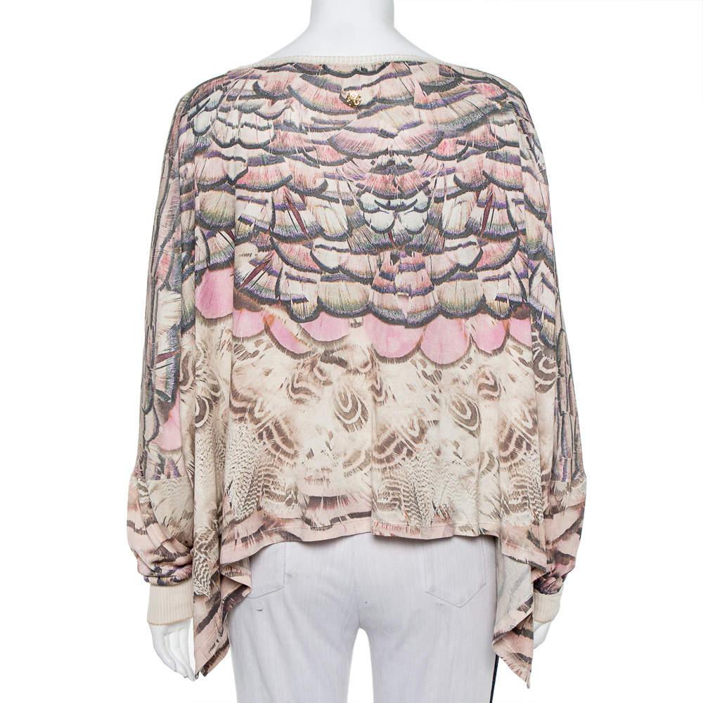 Roberto Cavalli Beige Printed Silk Knit Oversized Sweatshirt M In Good Condition In Dubai, Al Qouz 2