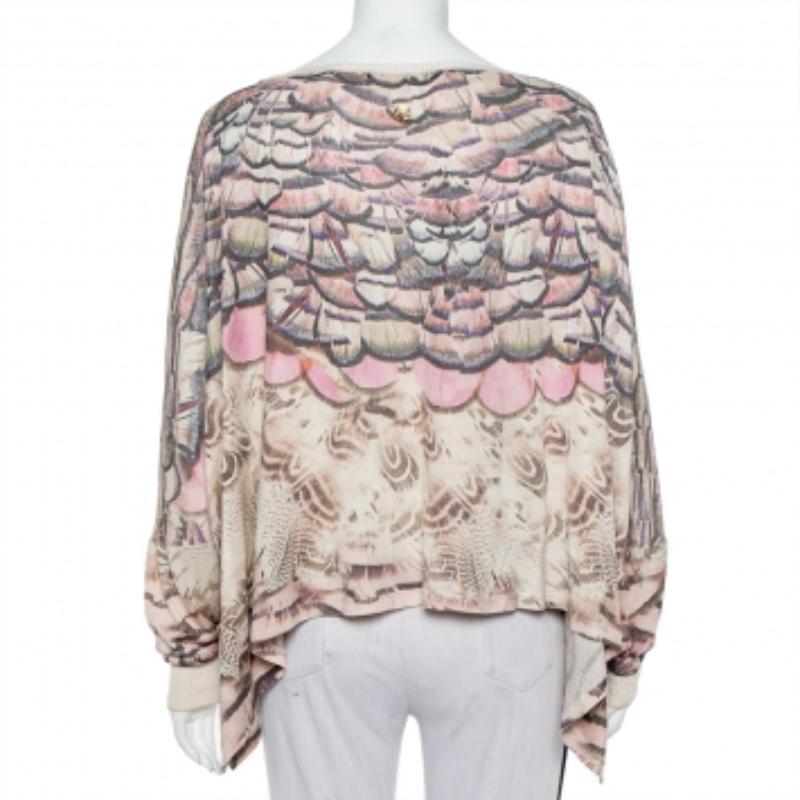 Roberto Cavalli Beige Printed Silk Knit Oversized Sweatshirt M In Good Condition For Sale In Dubai, Al Qouz 2