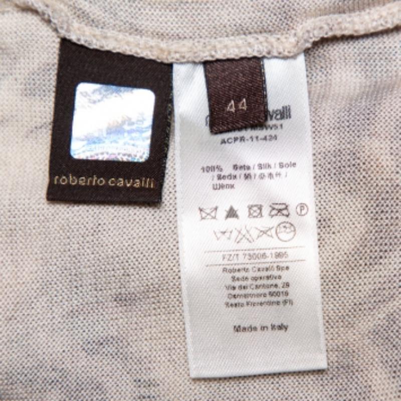 Women's Roberto Cavalli Beige Printed Silk Knit Oversized Sweatshirt M For Sale