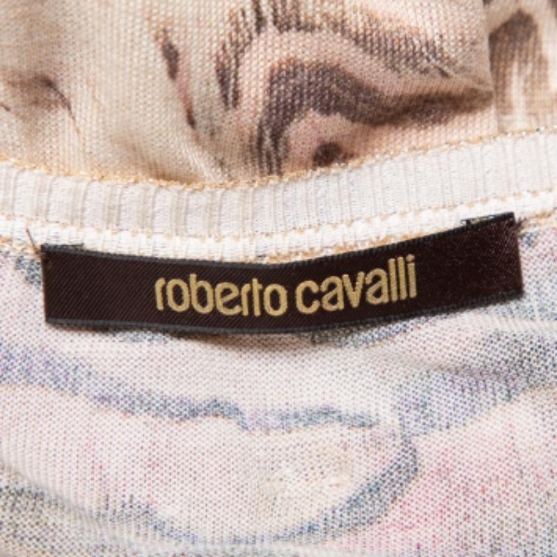 Roberto Cavalli Beige Printed Silk Knit Oversized Sweatshirt M For Sale 1