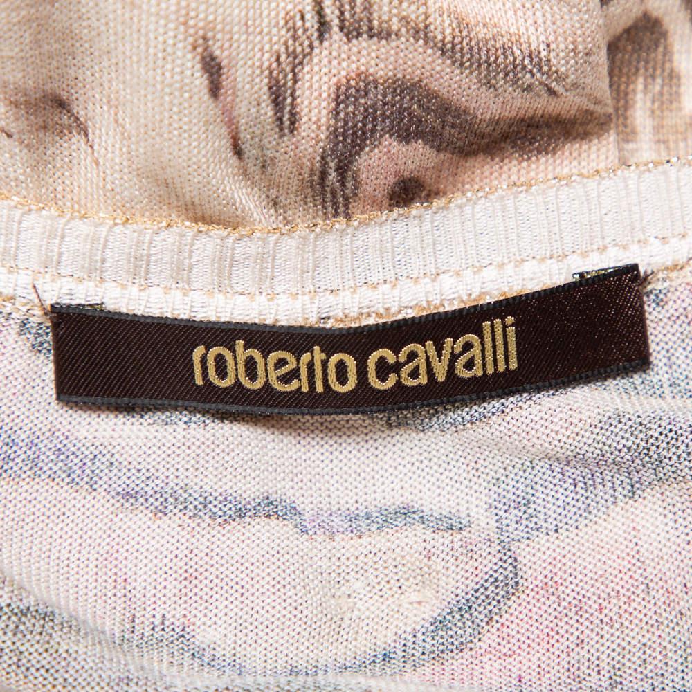 Roberto Cavalli Beige Printed Silk Knit Oversized Sweatshirt M 2