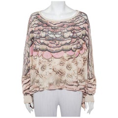 Roberto Cavalli Beige Printed Silk Knit Oversized Sweatshirt M