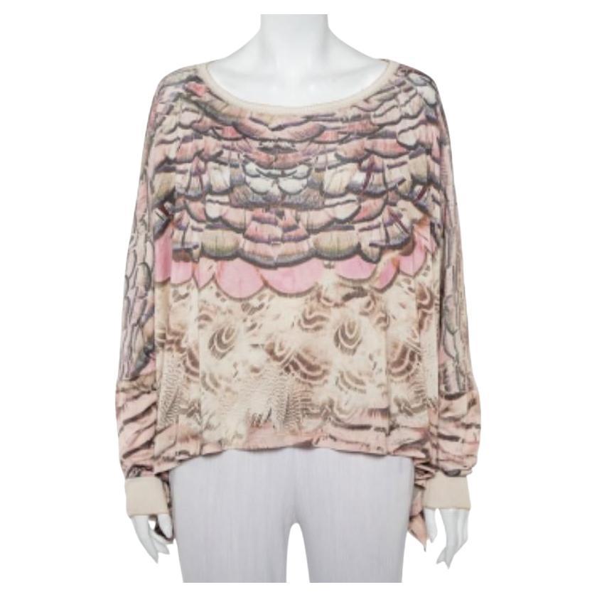 Roberto Cavalli Beige Printed Silk Knit Oversized Sweatshirt M For Sale
