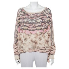 Roberto Cavalli Beige Printed Silk Knit Oversized Sweatshirt M