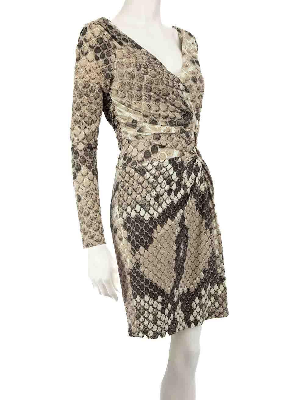 CONDITION is Never worn. No visible wear to dress is evident on this new Roberto Cavallidesigner resale item. 
 
 
 
 Details
 
 
 Beige
 
 Synthetic
 
 Mini dress
 
 Python printed pattern
 
 V neckline
 
 Stretchy
 
 Front ring detail
 
 Internal