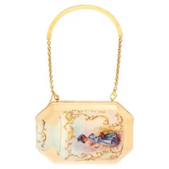 Roberto Cavalli Beige Satin 18th Century Porcelain Print Chain Clutch