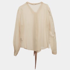 Roberto Cavalli Beige Silk Fringed Shirt L