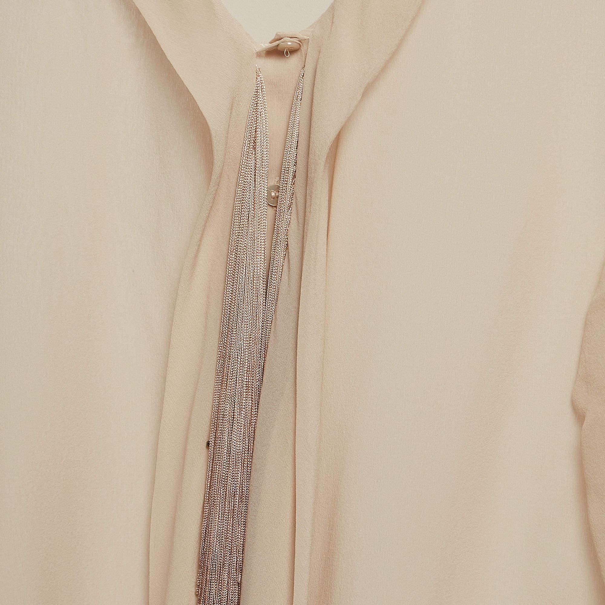 Roberto Cavalli Beige Silk Fringed Shirt L In Good Condition For Sale In Dubai, Al Qouz 2