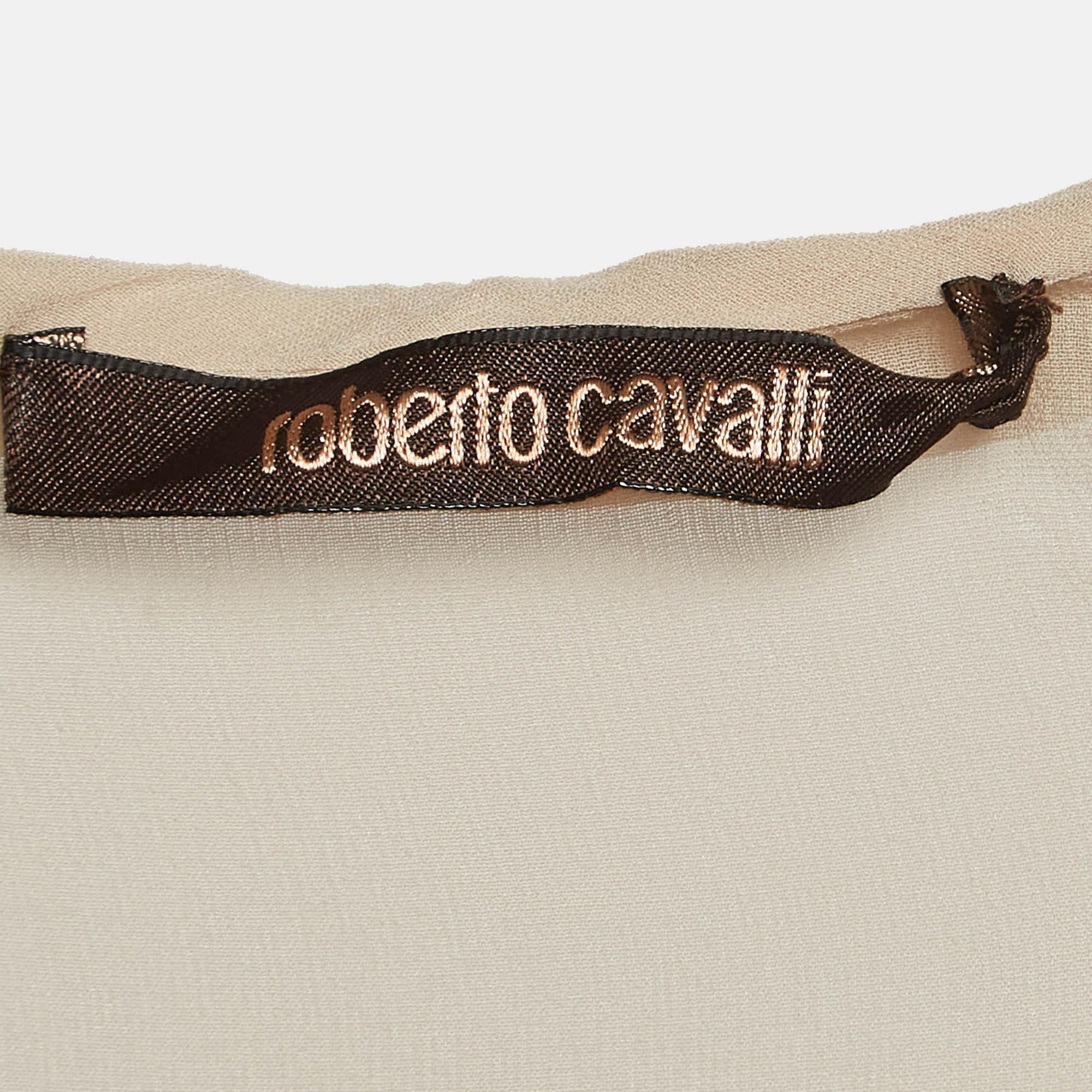 Roberto Cavalli Beige Silk Fringed Shirt L For Sale 1