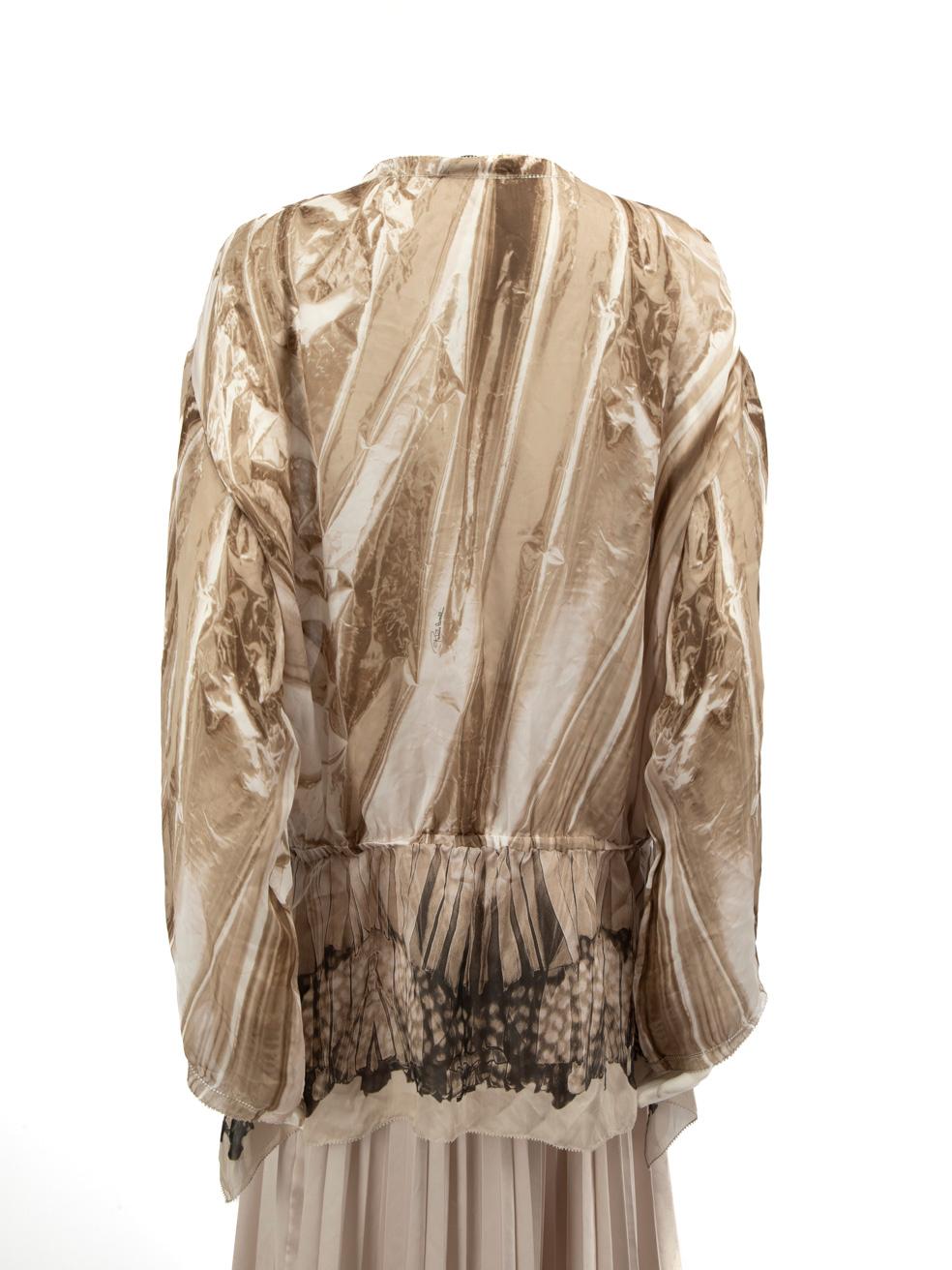 Roberto Cavalli Beige Silk Marble Blouse Size XXL In Good Condition In London, GB