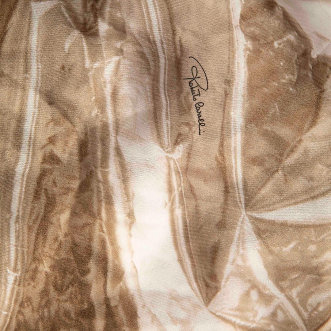 Women's Roberto Cavalli Beige Silk Marble Blouse Size XXL
