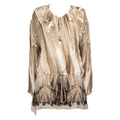 Roberto Cavalli Beige Silk Marble Blouse Size XXL