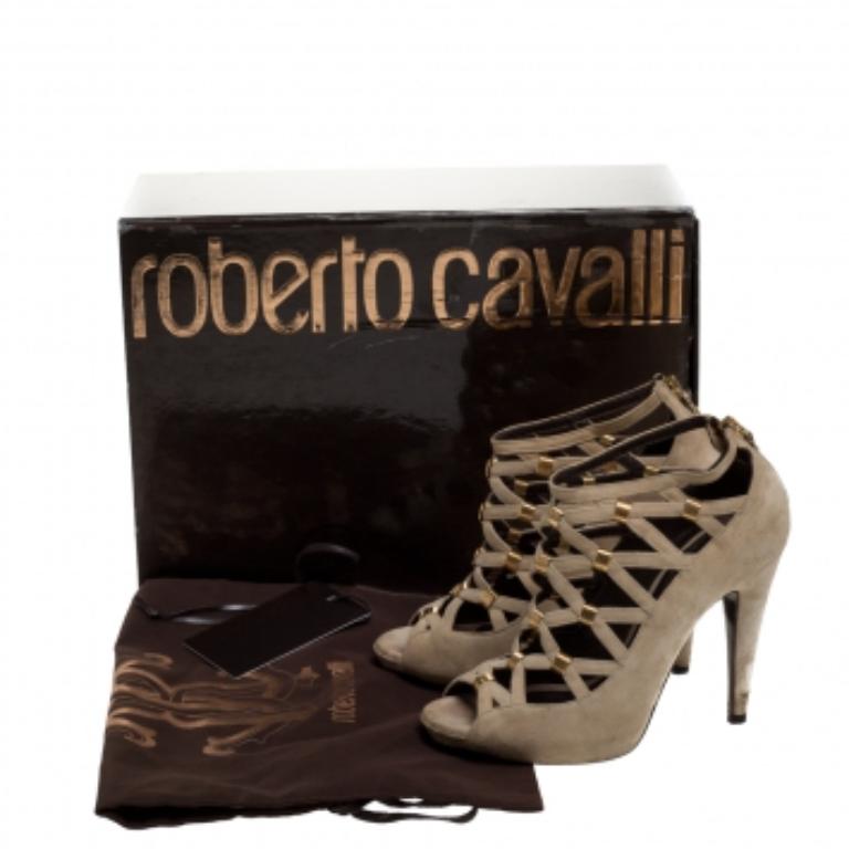 Roberto Cavalli Beige Suede Cage Ankle Boots Size 35.5 For Sale 4