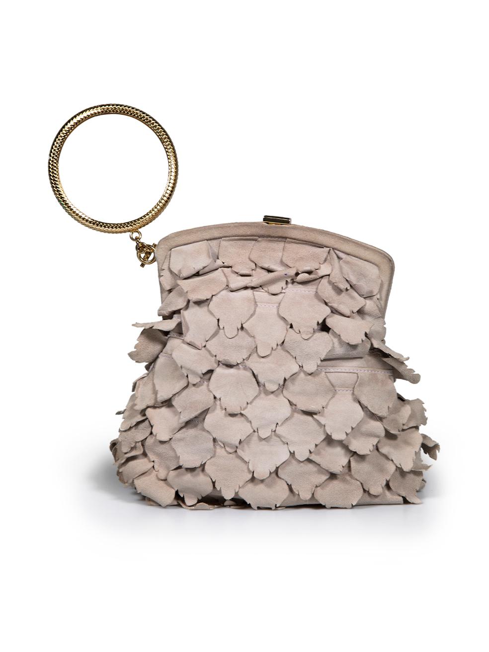 Roberto Cavalli Beige Suede Scale Accent Clutch In Good Condition For Sale In London, GB