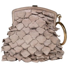 Roberto Cavalli Beige Suede Scale Accent Clutch