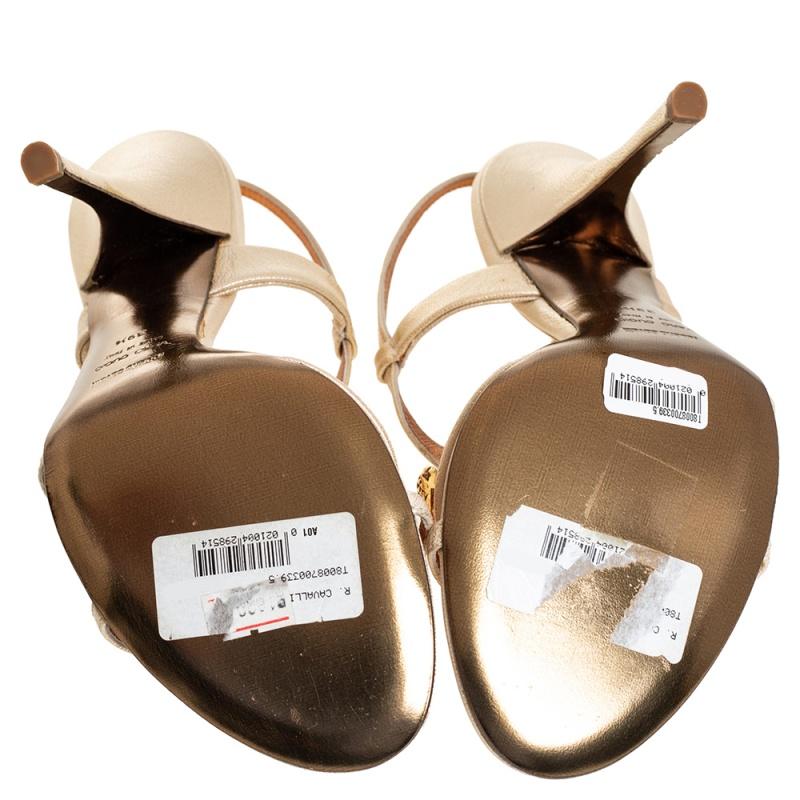 Roberto Cavalli Beige Textured Leather Embellished Slingback Sandals Size 39.5 3