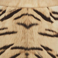 Roberto Cavalli Beige Tiger Print Fleece Wool Mini Skirt M