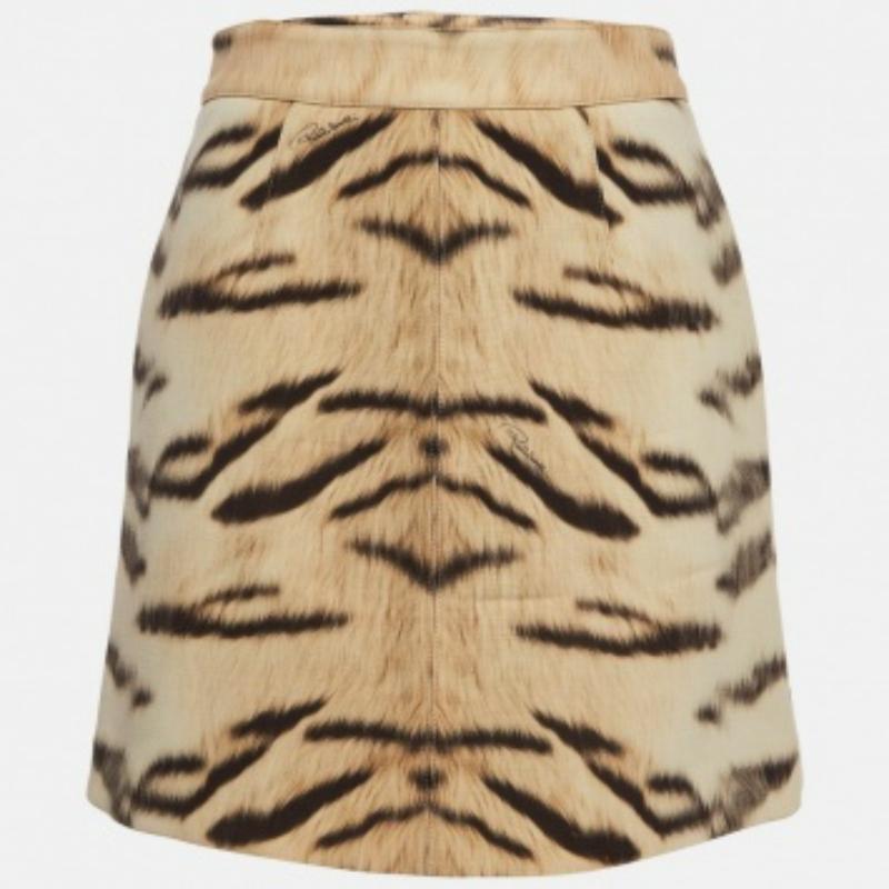 Roberto Cavalli Minifalda de lana polar con estampado de tigre beige M Beige en venta