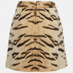 Roberto Cavalli Minifalda de lana polar con estampado de tigre beige M