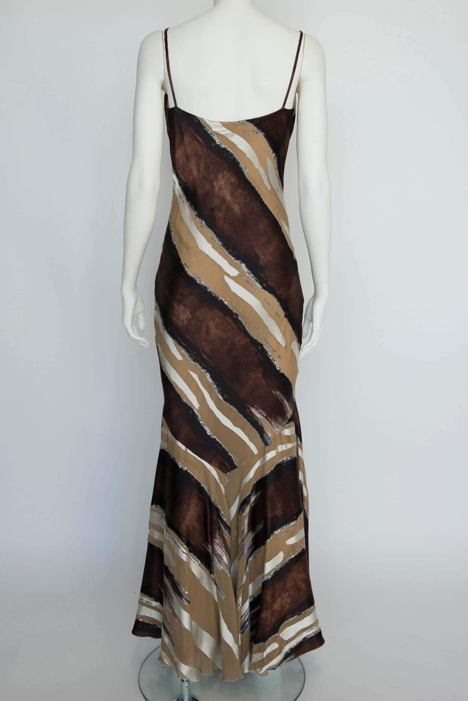 Roberto Cavalli Bias Cut Semi Sheer Silk-Satin Slip Dress Gown For Sale 6