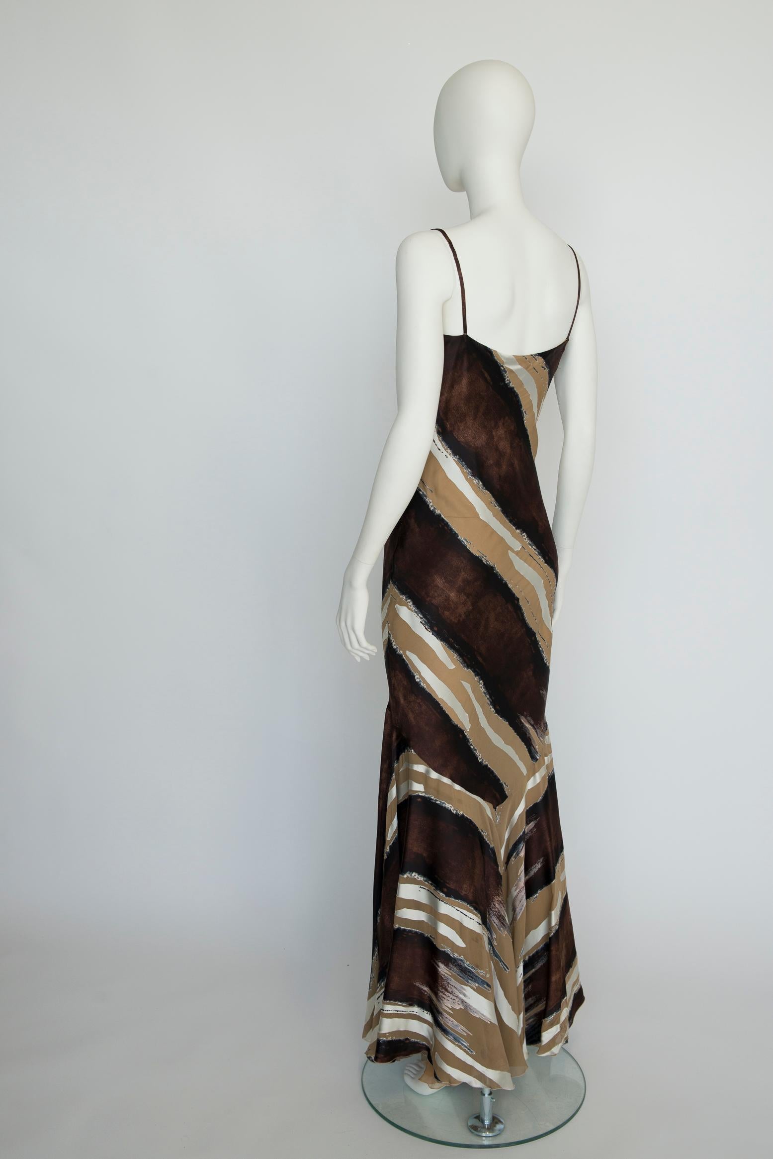 Roberto Cavalli Bias Cut Semi Sheer Silk-Satin Slip Dress Gown For Sale 7
