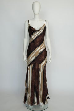 Roberto Cavalli Schräg geschnittenes, halbdurchsichtiges Slip-Kleid aus Seide und Satin