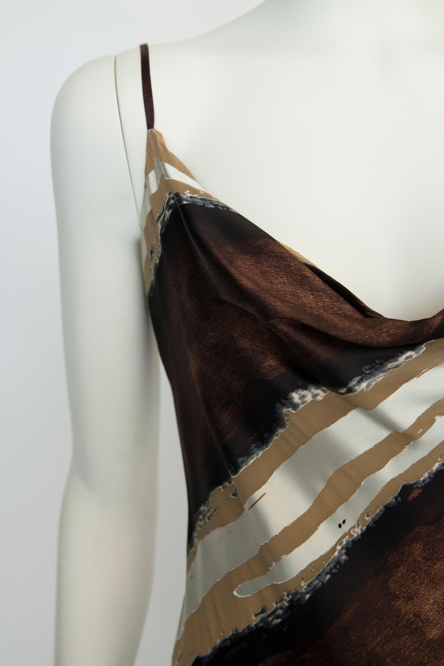 Roberto Cavalli Schräg geschnittenes, halbdurchsichtiges Slip-Kleid aus Seide und Satin Damen im Angebot