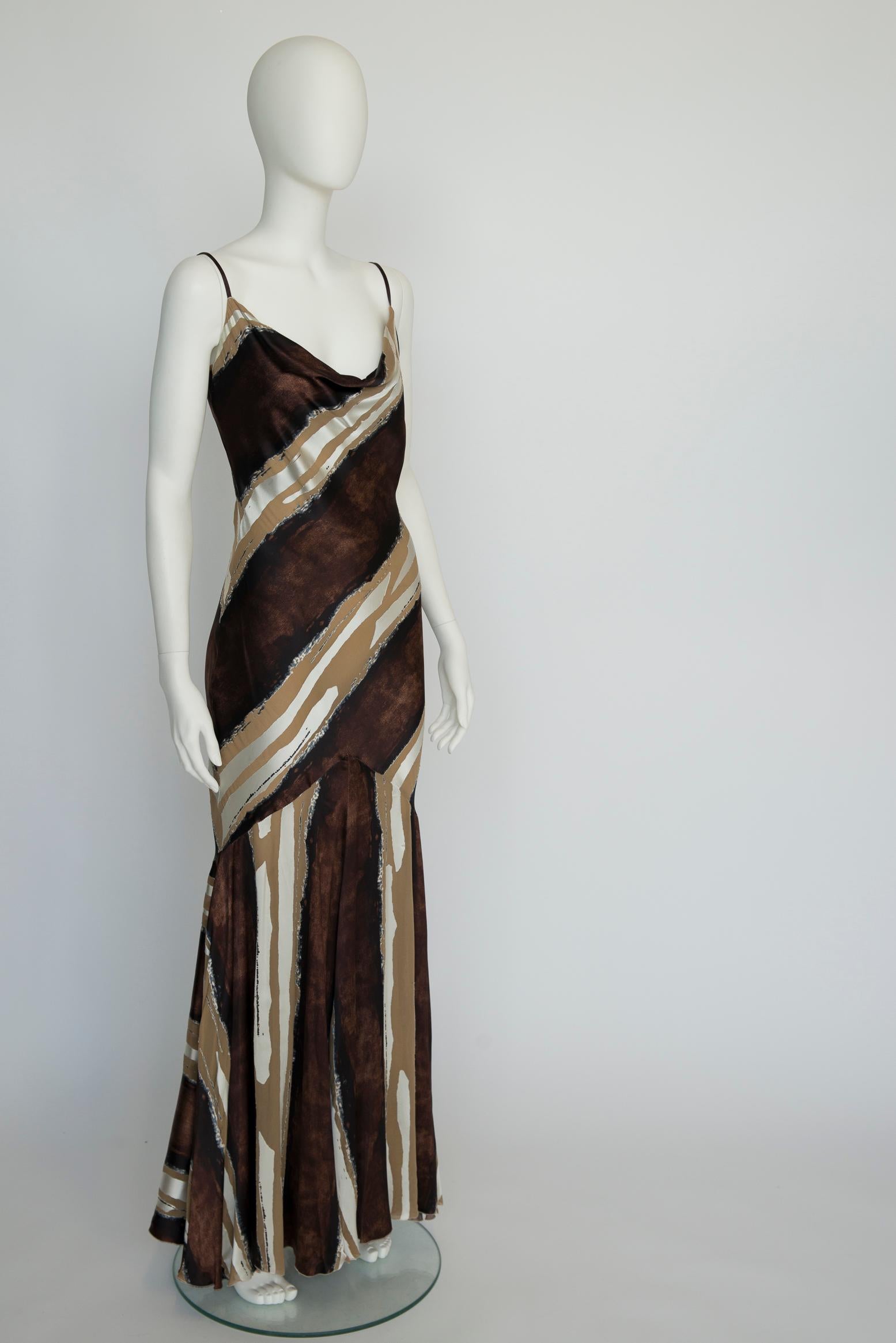 Roberto Cavalli Bias Cut Semi Sheer Silk-Satin Slip Dress Gown For Sale 2