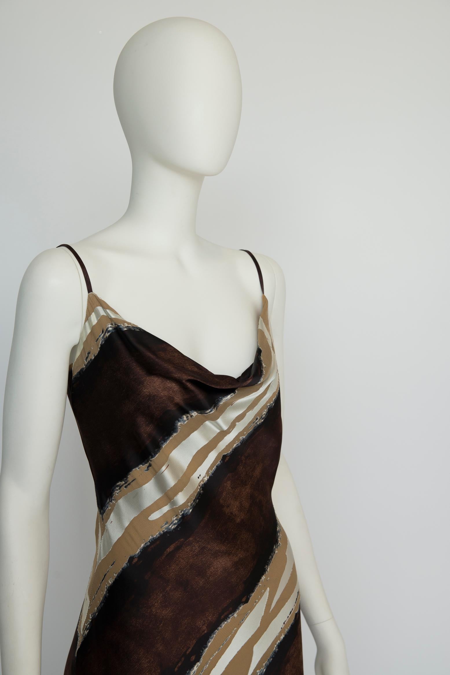 Roberto Cavalli Bias Cut Semi Sheer Silk-Satin Slip Dress Gown For Sale 3
