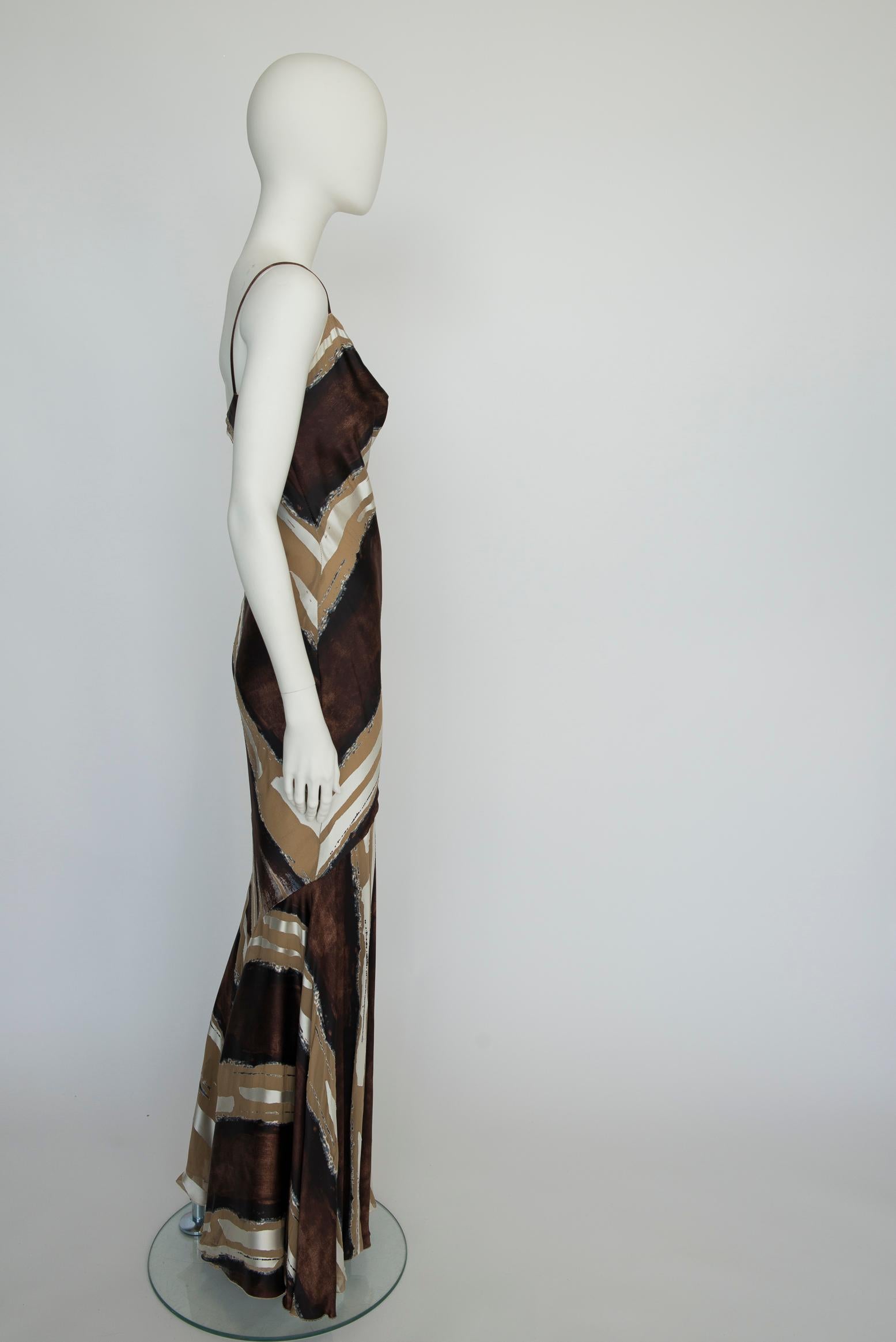 Roberto Cavalli Bias Cut Semi Sheer Silk-Satin Slip Dress Gown For Sale 4