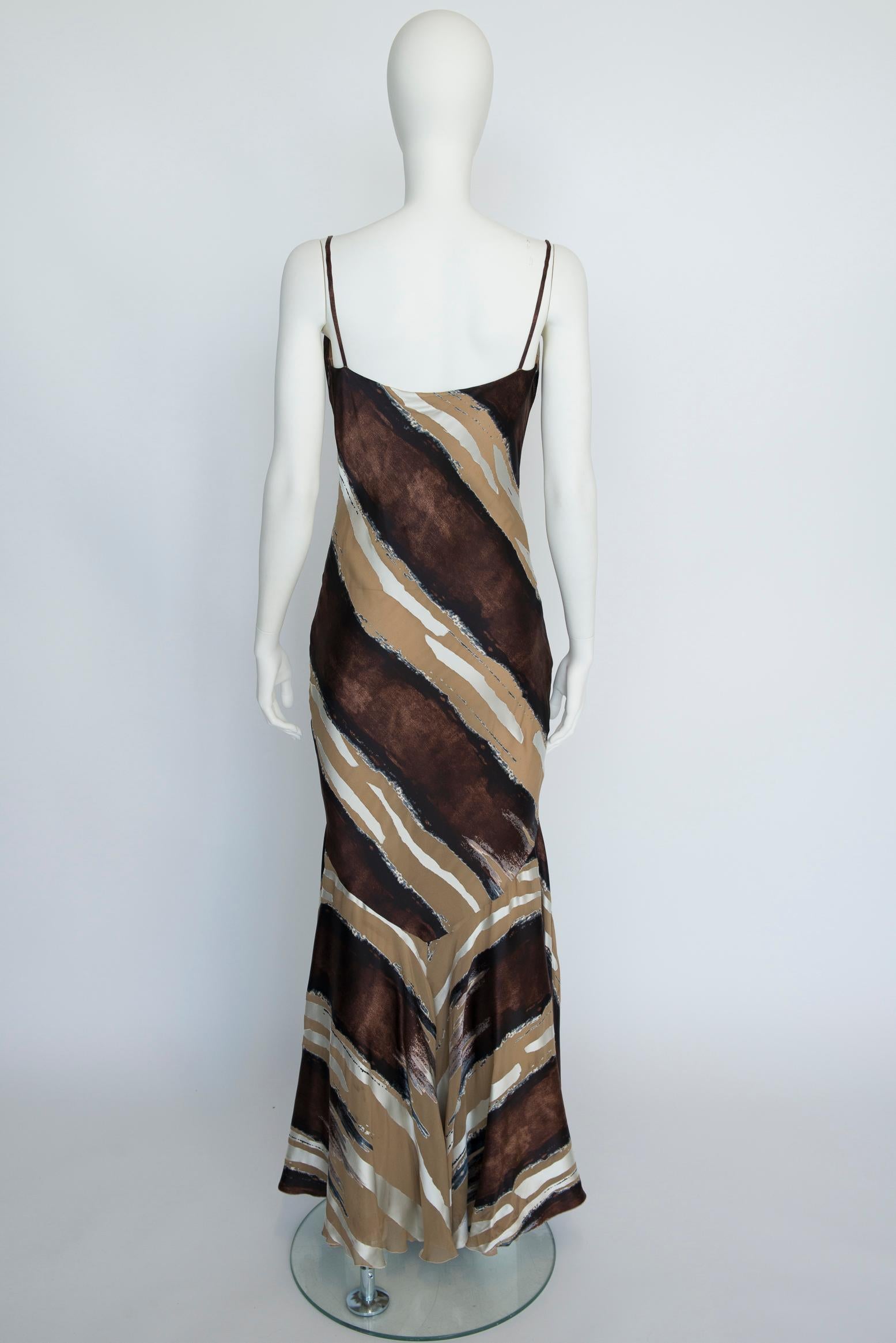 Roberto Cavalli Bias Cut Semi Sheer Silk-Satin Slip Dress Gown For Sale 5