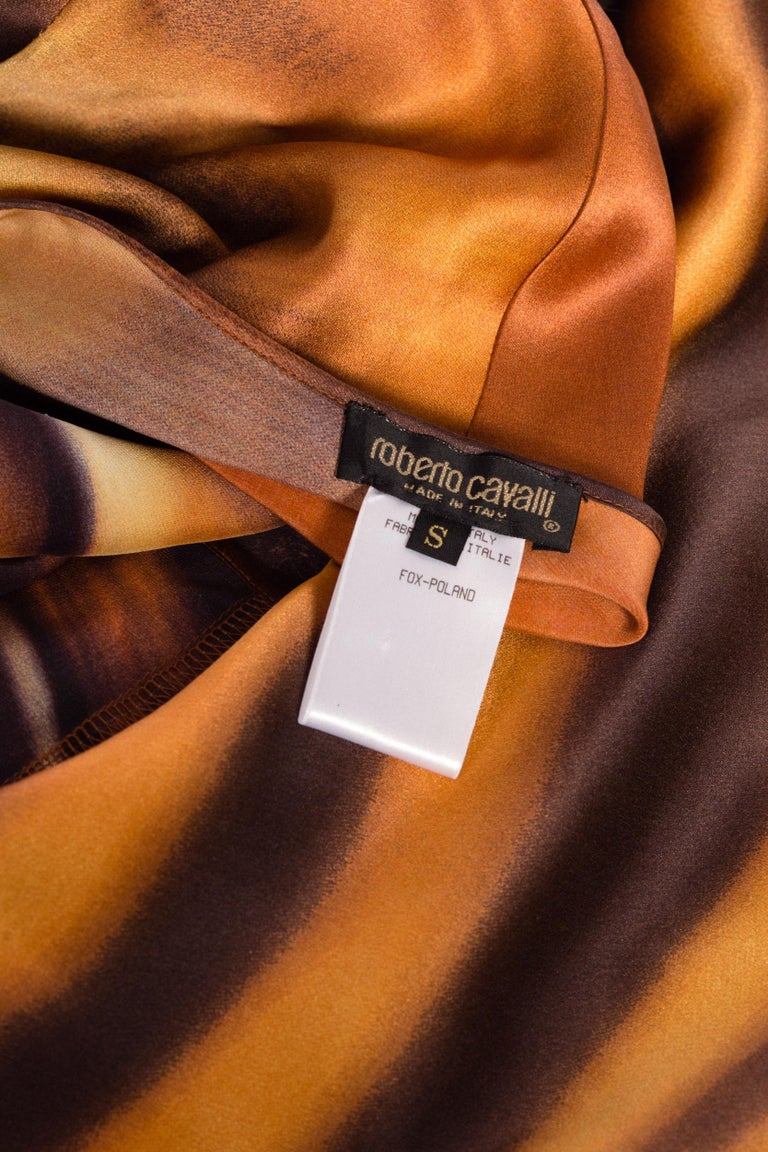 Roberto Cavalli Bias Cut Silk Gown Tiger with Fox Fur Tail NWT 9