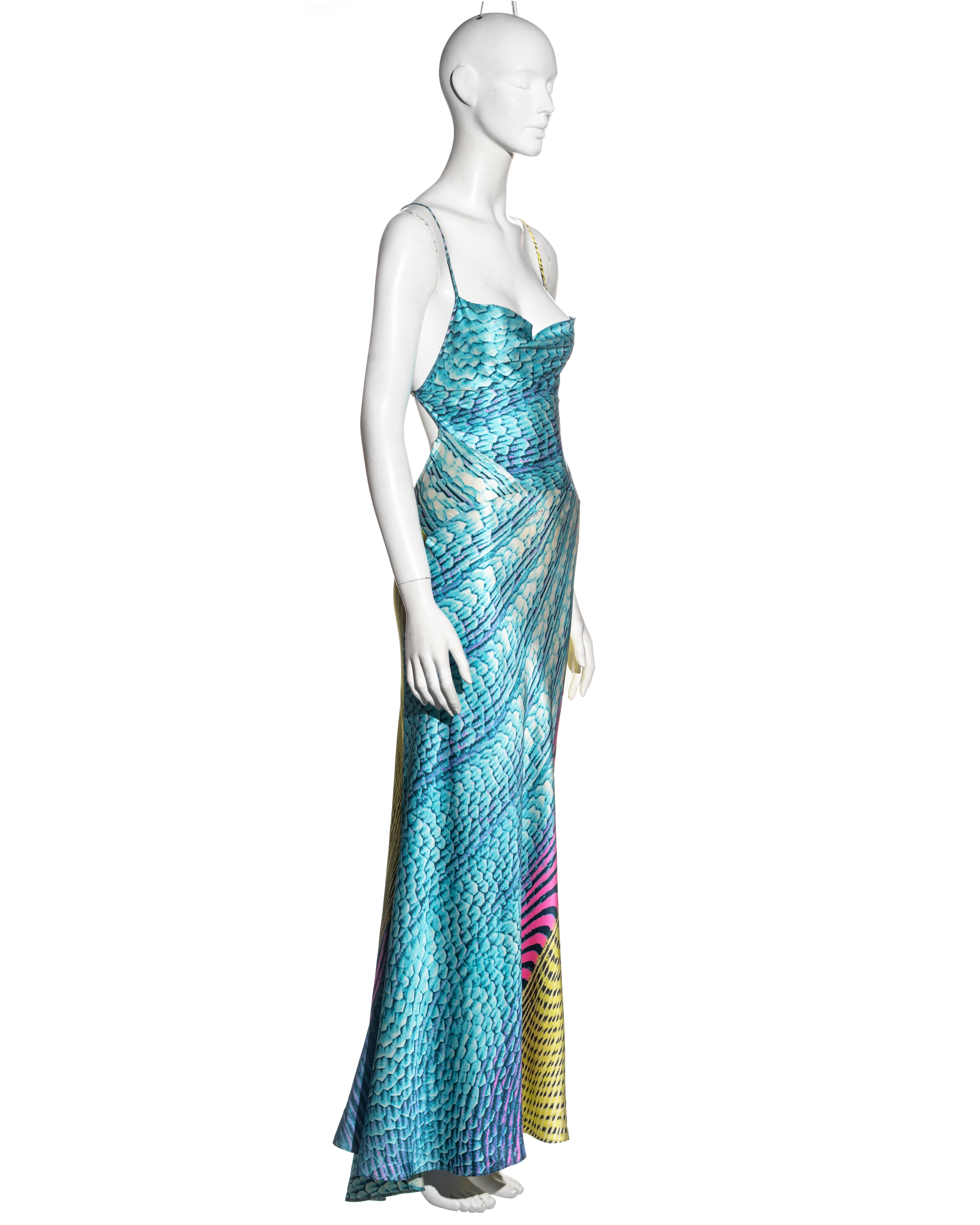 Blue Roberto Cavalli bias cut silk open-back evening dress, ss 2001 For Sale