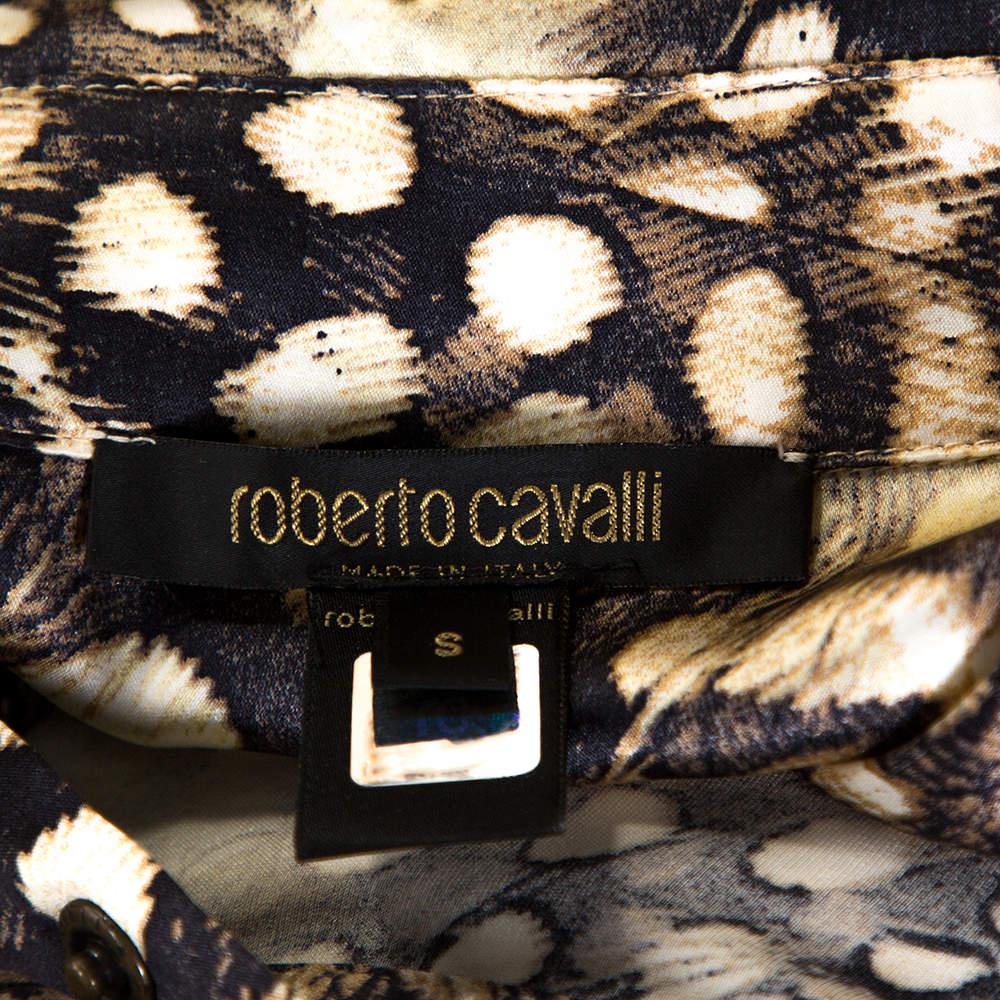 Roberto Cavalli - Robe chemise en soie imprimée animal bicolore S Pour femmes en vente