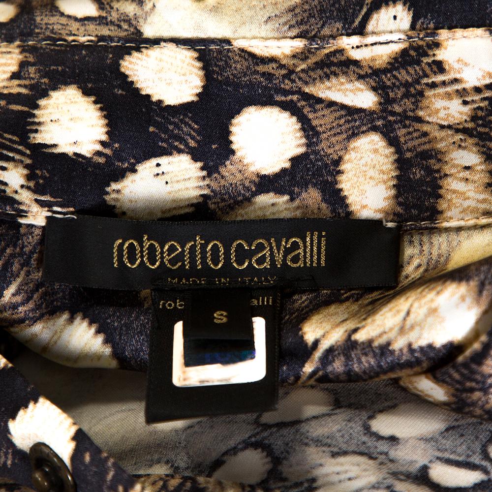 Roberto Cavalli Bicolor Animal Print Silk Shirt Dress S In Good Condition In Dubai, Al Qouz 2
