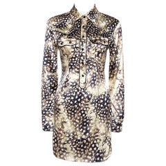 Roberto Cavalli Bicolor Animal Print Silk Shirt Dress S