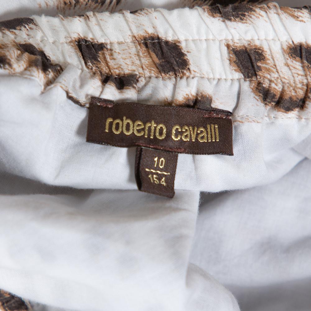 Gray Roberto Cavalli Bicolor Leopard Print Cotton Tiered Midi Skirt M