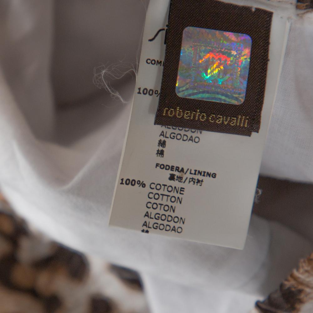 Roberto Cavalli Bicolor Leopard Print Cotton Tiered Midi Skirt M In Excellent Condition In Dubai, Al Qouz 2