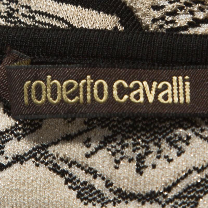 Gray Roberto Cavalli Bicolor Metallic Knit Jacquard Skirt and Top Set S