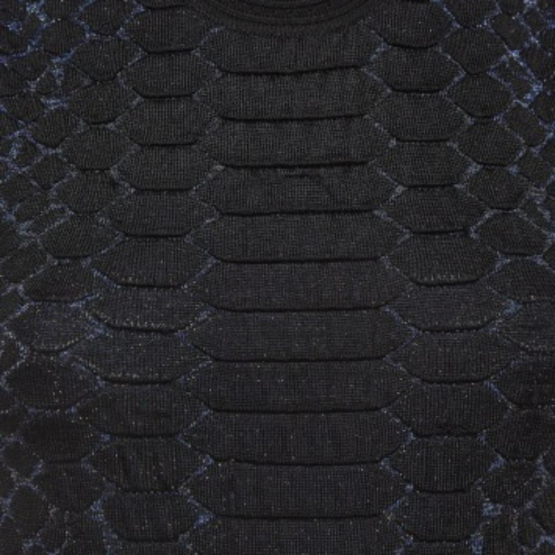 Gris Roberto Cavalli - Top en maille lurex à motif de serpent - noir et bleu S en vente