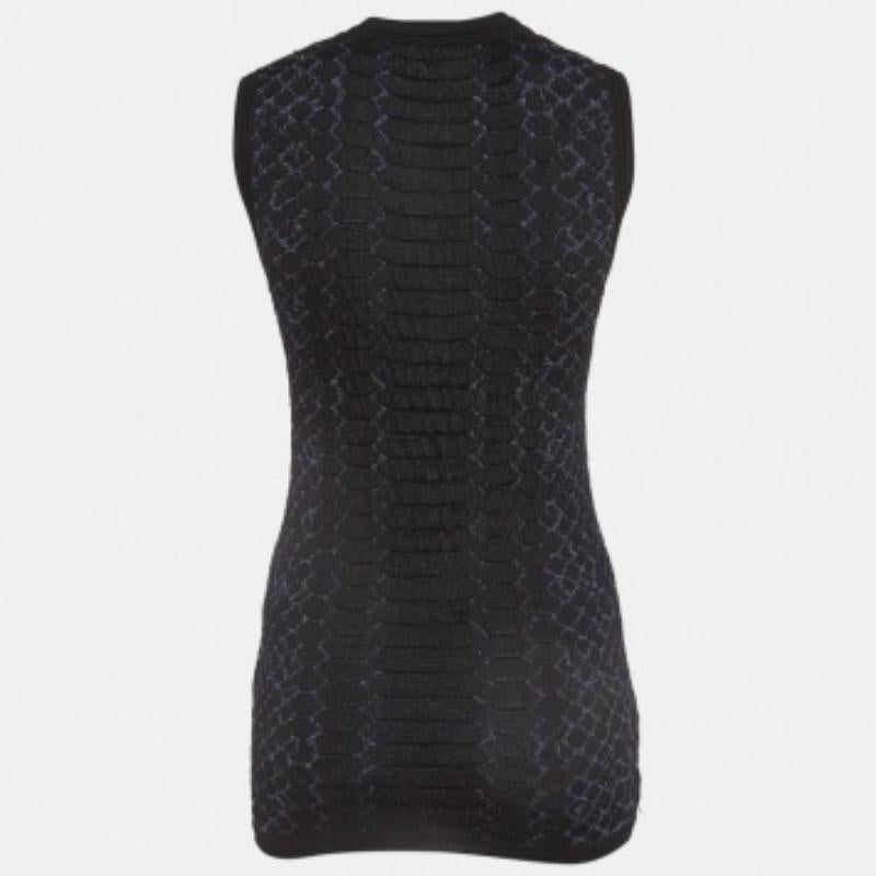 Roberto Cavalli - Top en maille lurex à motif de serpent - noir et bleu S Bon état - En vente à Dubai, Al Qouz 2