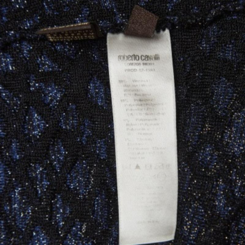 Roberto Cavalli - Top en maille lurex à motif de serpent - noir et bleu S en vente 1