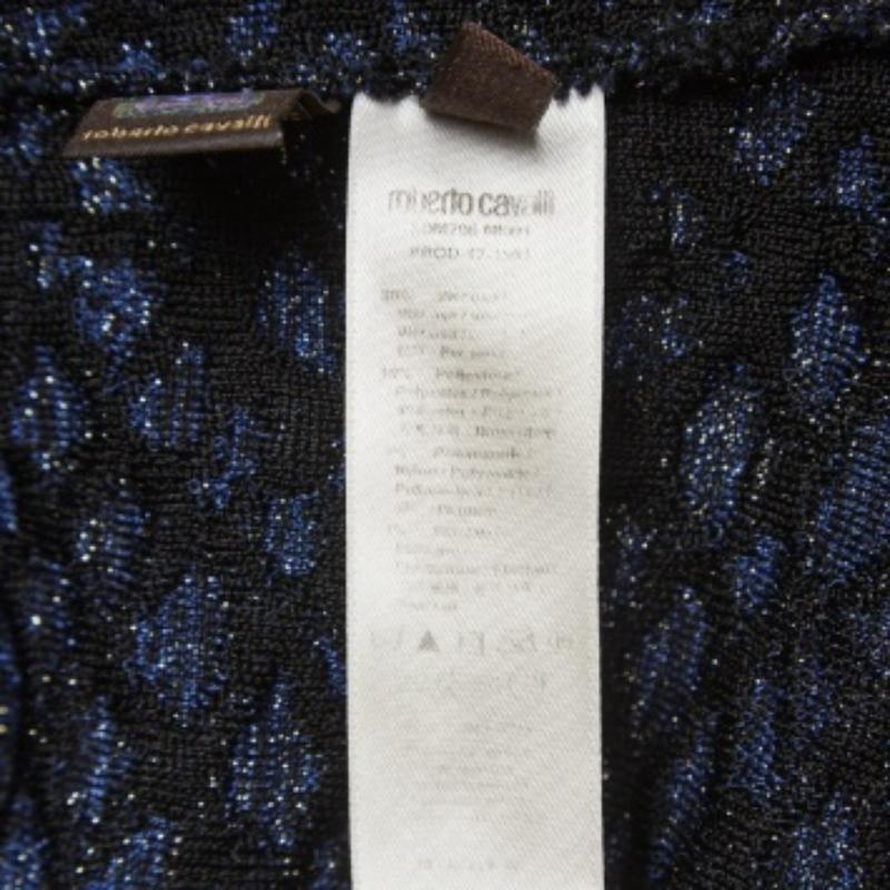 Roberto Cavalli - Top en maille lurex à motif de serpent - noir et bleu S en vente 2