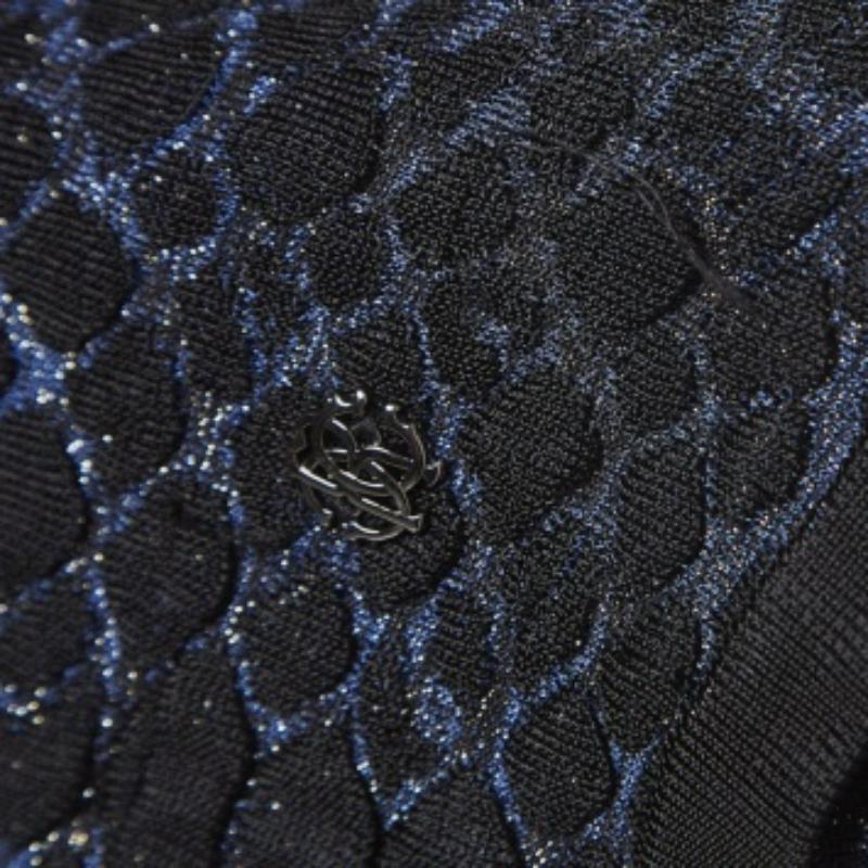 Roberto Cavalli - Top en maille lurex à motif de serpent - noir et bleu S en vente 3