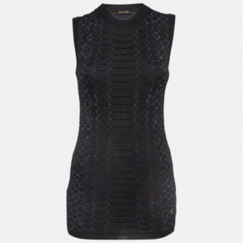 Roberto Cavalli - Top en maille lurex à motif de serpent - noir et bleu S